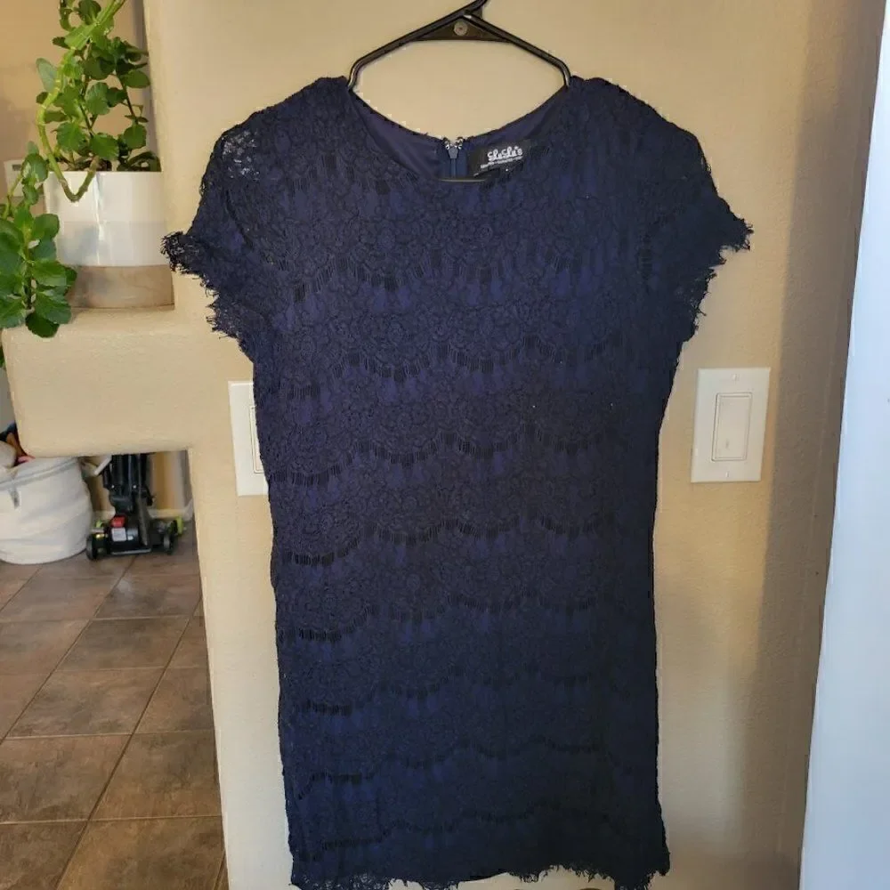 Lulus Take me to Brunch Navy Blue Lace Shift Dress M